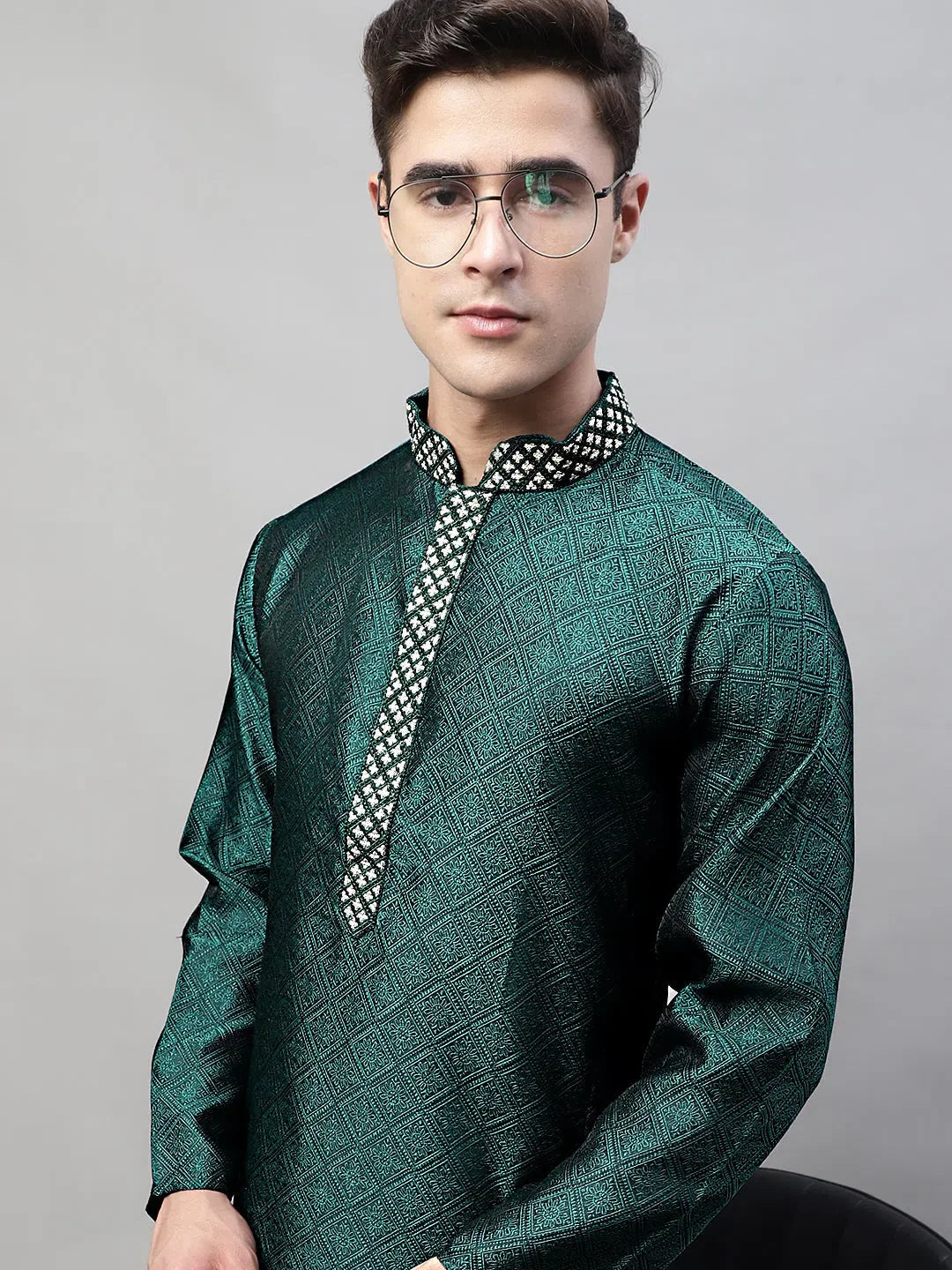 Olive Embroidered Collar Kurta Pajama Set | Mens Kurta Pajama