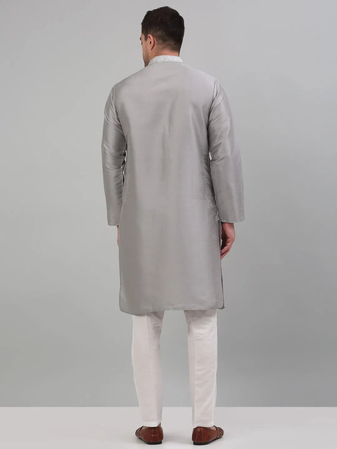 Grey Embroidered Mens Kurta Pajama Set | Modern Kurta Pajama