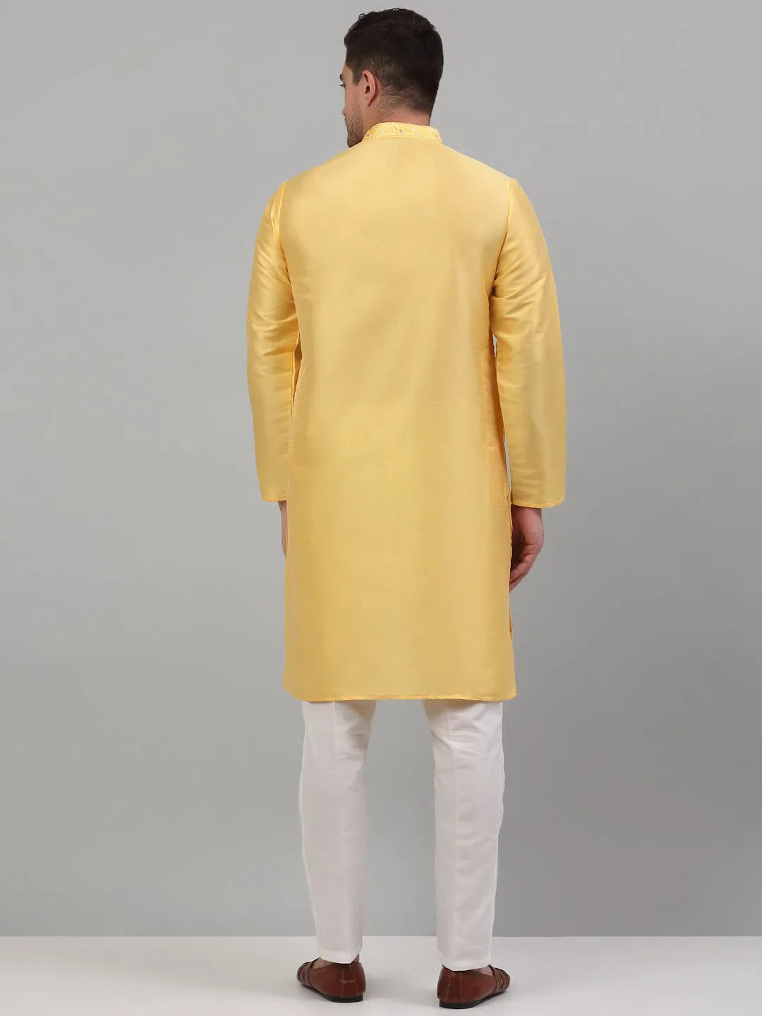Yellow Embroidered Mens Kurta Pajama Set | Festive Kurta Pajama