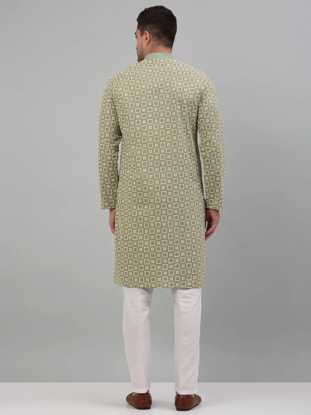 Green Embroidered Mens Kurta Pajama Set | Cotton Kurta Pajama