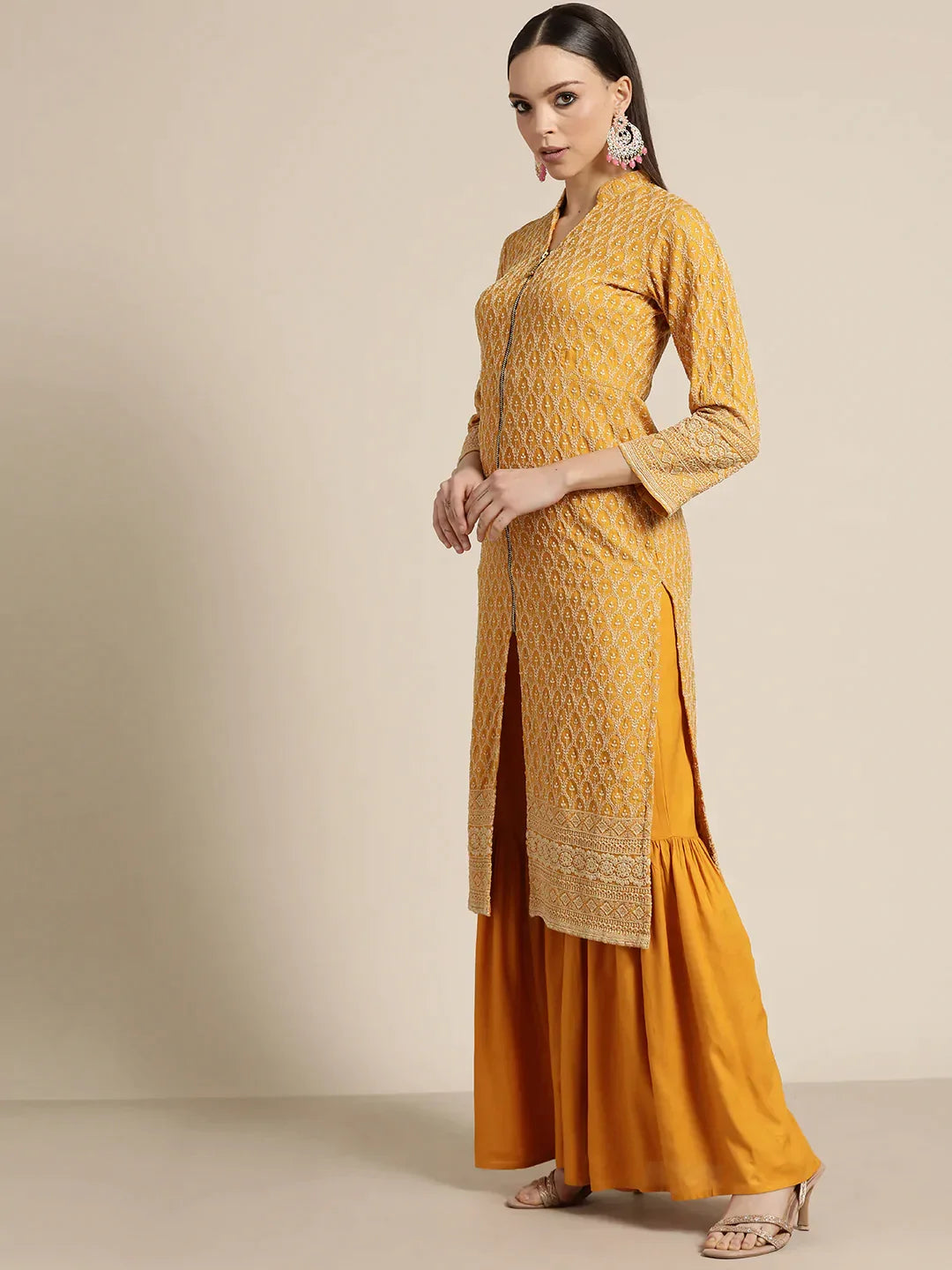 DesiQlo Women Kurta sets - Yellow - JOKPS_1448_Mustard_S