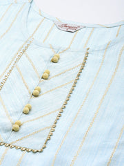 Women Turquoise Blue Woven Design Gotta Patti Kurta with Sharara & Dupatta
