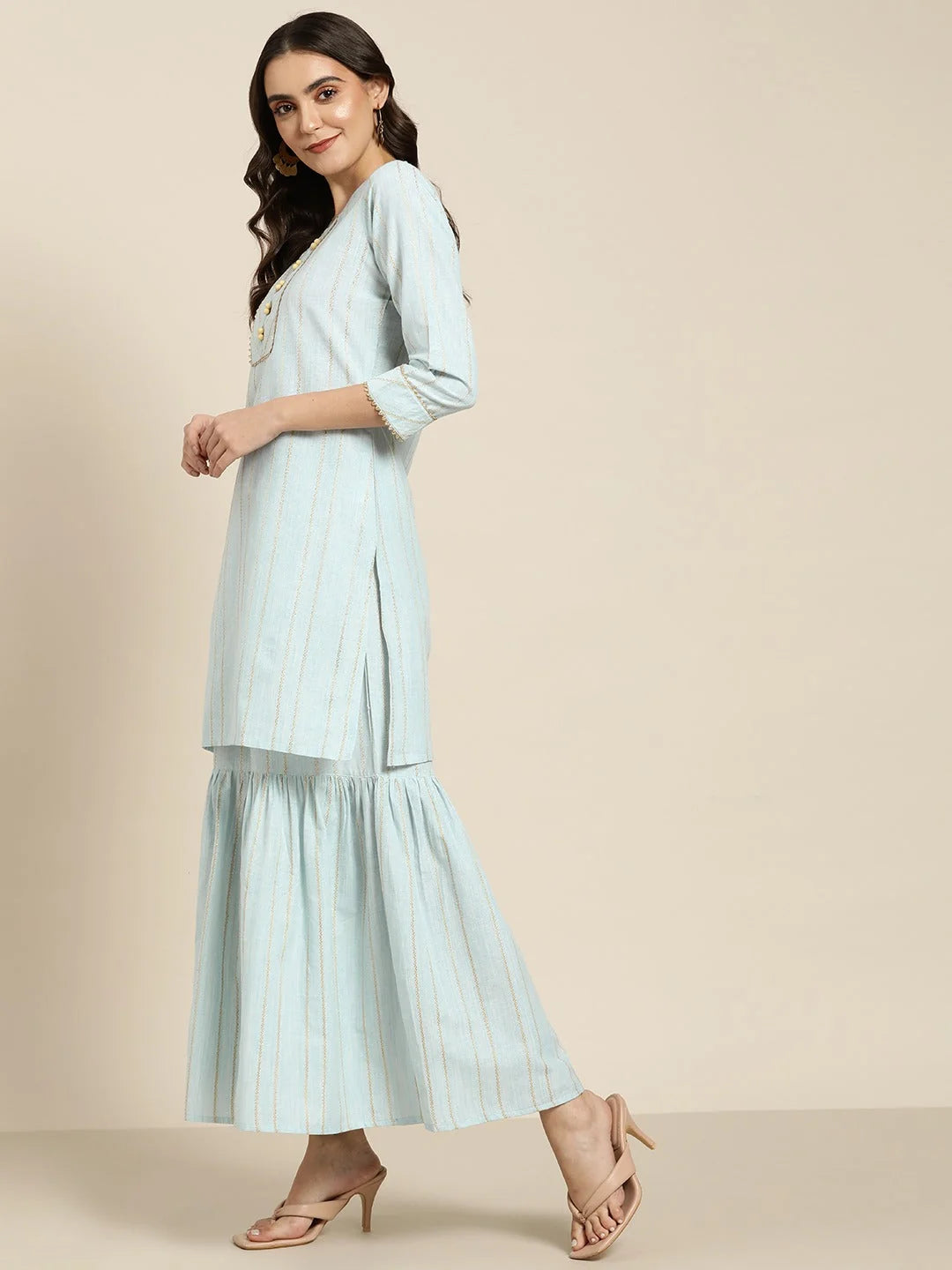Turquoise Kurta Sharara - Designer Sharara Suits with Gotta Patti