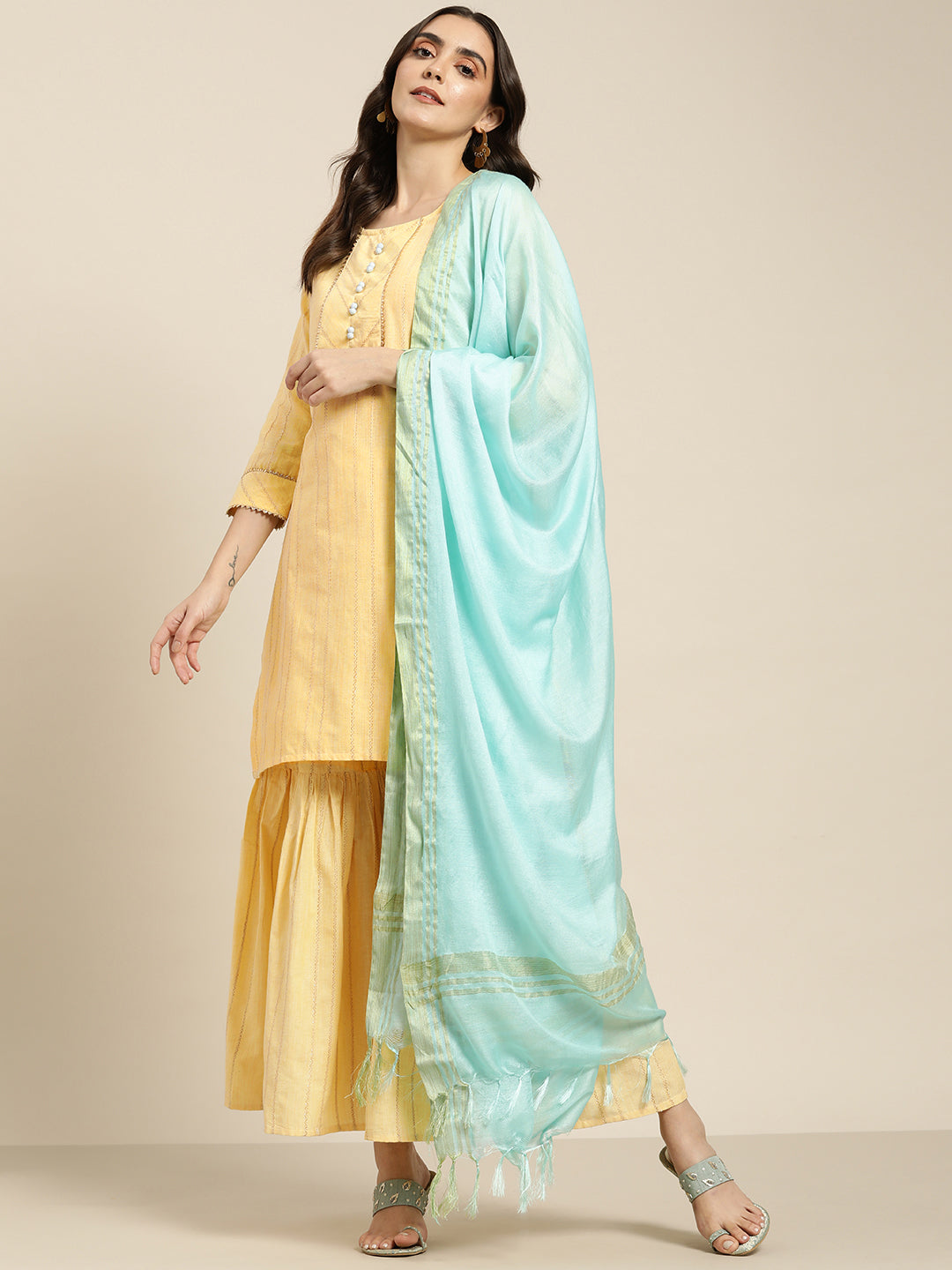 Yellow Gotta Patti Kurta Sharara Set - Sharara Suits for Women
