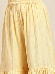 Women Yellow Woven Design Gotta Patti Kurta with Sharara & Dupatta