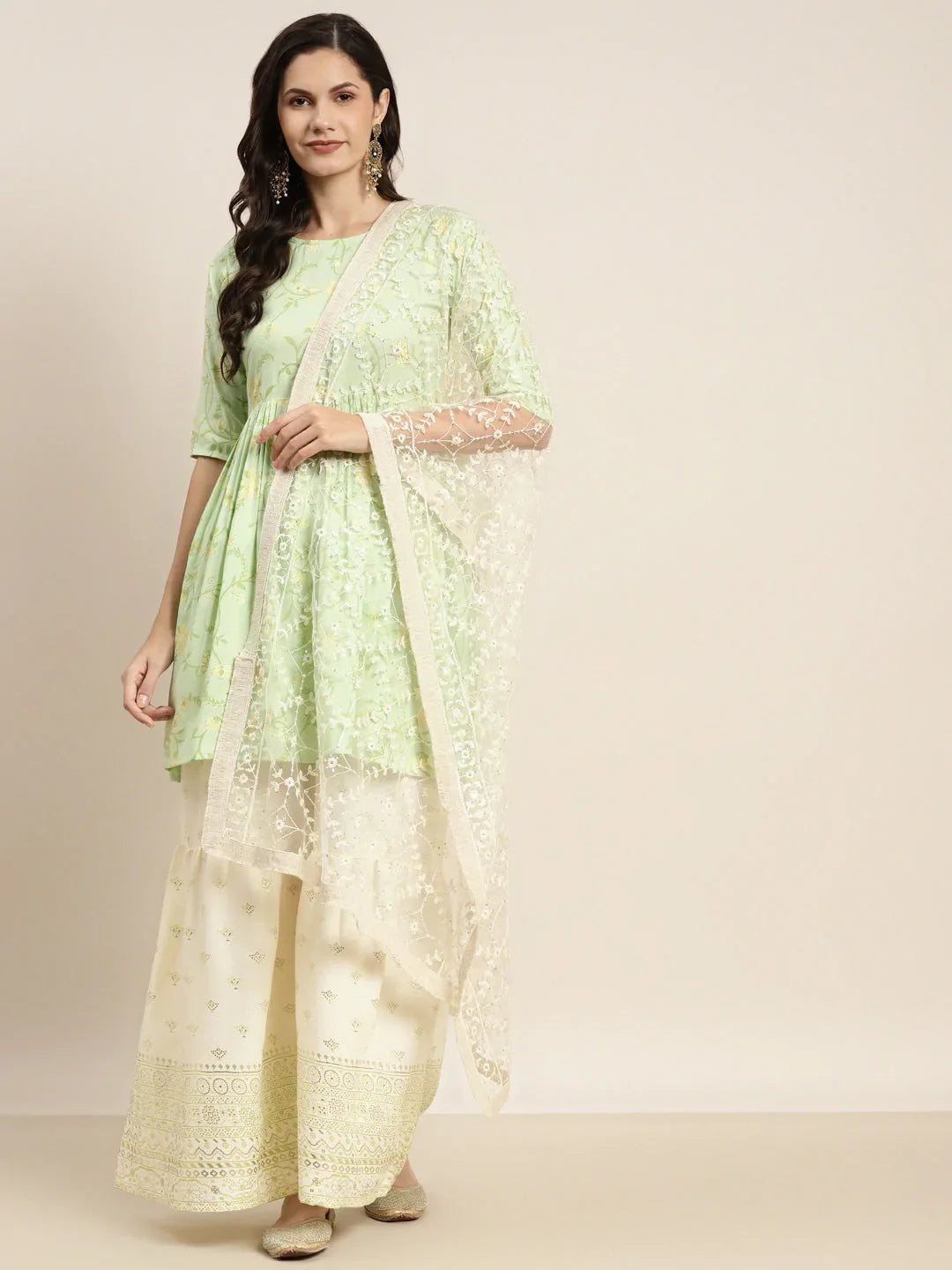 Green Kurta with Sharara & Dupatta ( JOKPS D28W 1462 Green )
