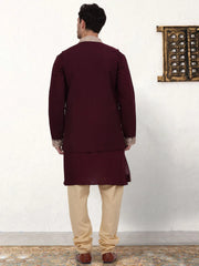 Men's Embroidered Waistcoat and Kurta Pyjama-JOKPWCS-5054Maroon