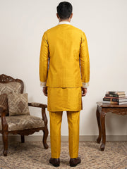 Men's Embroidered Waistcoat and Kurta Set. ( JOKPWCS MC 5054Mustard )