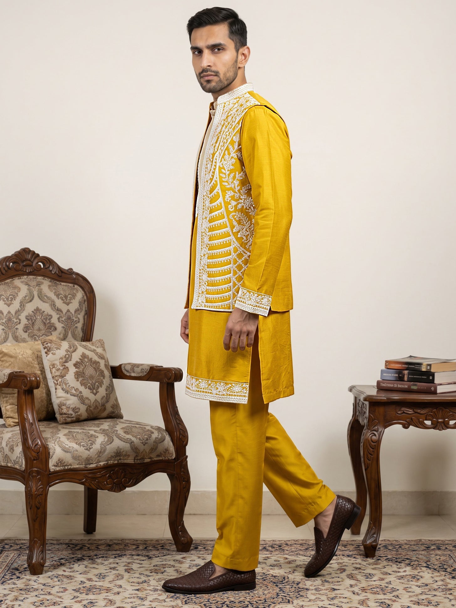 DesiQlo Men Embroidered Nehru Jacket and Kurta Pyjama S - JOKPWCS_MC_5