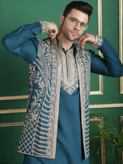 Men's Embroidered Waistcoat and Kurta Pyjama-JOKPWCS-50
