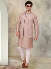 Men's Embroidered Waistcoat and Kurta Pyjama-JOKPWCS-5062Bronze