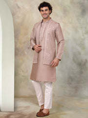 Men's Embroidered Waistcoat and Kurta Pyjama-JOKPWCS-5062Bronze