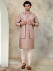 Men's Embroidered Waistcoat and Kurta Pyjama-JOKPWCS-5062Bronze