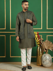 Men's Embroidered Waistcoat and Kurta Pyjama-JOKPWCS-5062Grey