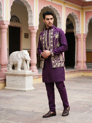 Men's Embroidered Waistcoat and Kurta Pyjama. ( JOKPWCS 5080Purple )
