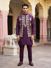 Men's Embroidered Waistcoat and Kurta Pyjama. ( JOKPWCS 5080Purple )