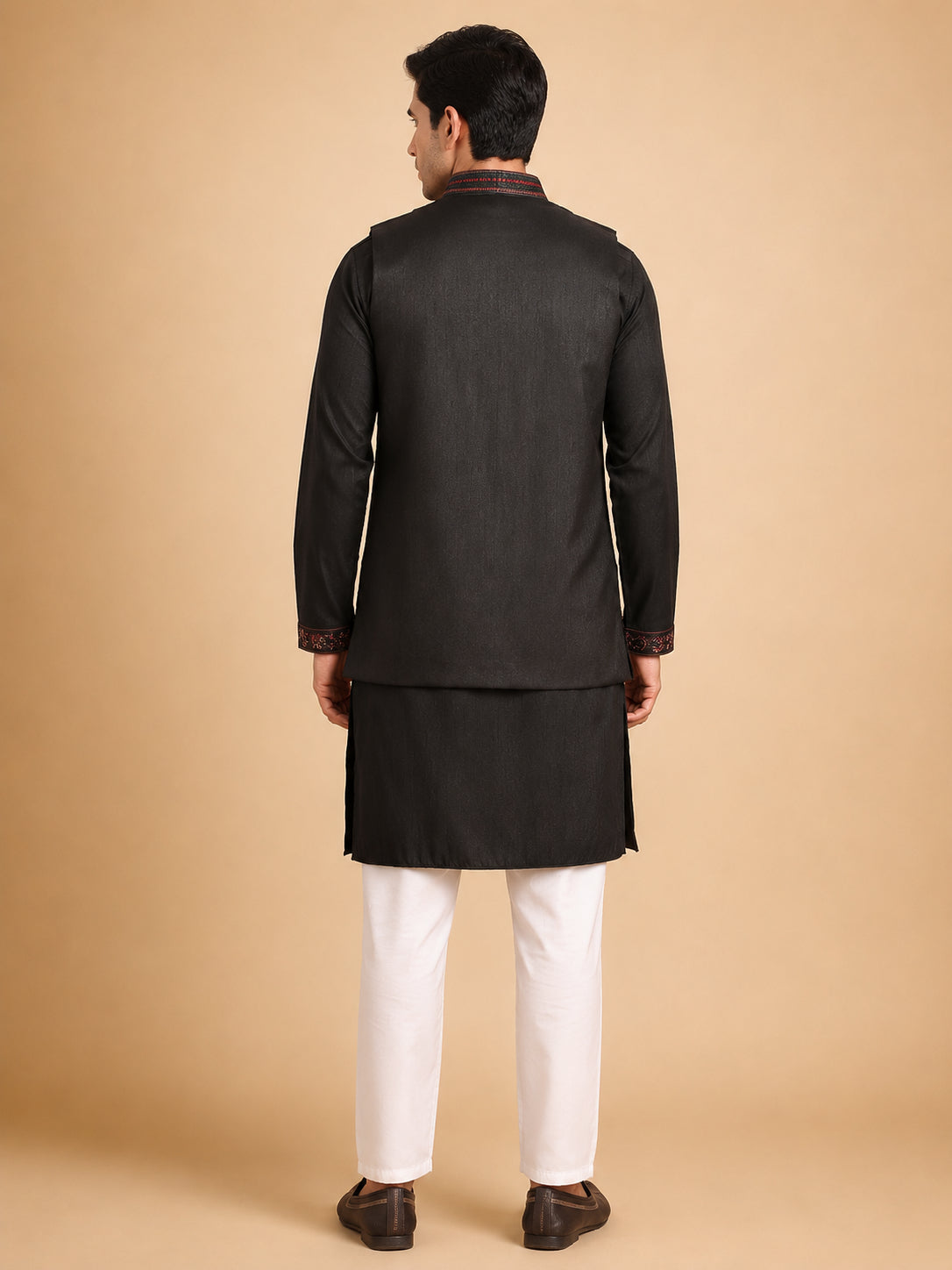 DesiQlo Men Embroidered Nehru Jacket and Kurta Pyjama S - JO 4black
