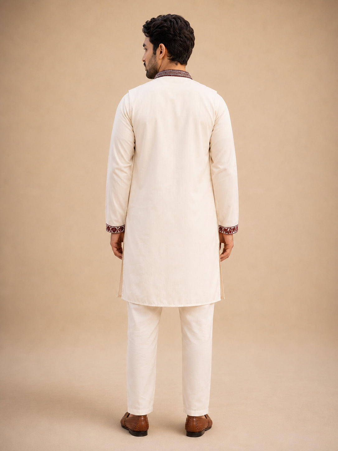 DesiQlo Men Embroidered Nehru Jacket and Kurta Pyjama S - JO 4white