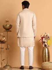 Embroidered Waistcoat and Kurta Pyjama For Men ( JOKPWCS 5115Cream ) [FF] [A-7-8]
