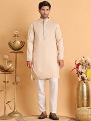 Embroidered Waistcoat and Kurta Pyjama For Men ( JOKPWCS 5115Cream ) [FF] [A-7-8]