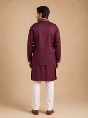 Embroidered Waistcoat & Solid Kurta Pyjama For Men ( JOKPWCS W 5139Purple )
