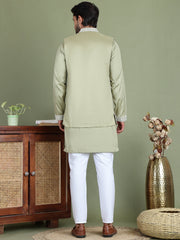 Embroidered Waistcoat and Kurta Pyjama For Men ( JOKPWCS 5164Pista ) [FF] [H-3]