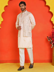 Embroidered Waistcoat and Kurta Pyjama For Men ( JOKPWCS 5168 Peach ) [FF] [N-1]