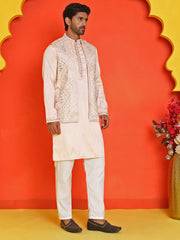 Embroidered Waistcoat and Kurta Pyjama For Men ( JOKPWCS 5168 Peach ) [FF] [N-1]