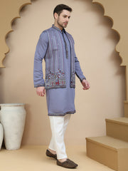 Embroidered Waistcoat and Kurta Pyjama For Men ( JOKPWCS W 5240 Purple )