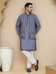 Embroidered Waistcoat and Kurta Pyjama For Men ( JOKPWCS W 5240 Purple )
