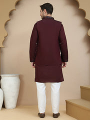 Embroidered Waistcoat and Kurta Pyjama For Men ( JOKPWCS W 5241 Maroon )