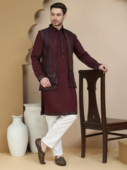 Embroidered Waistcoat and Kurta Pyjama For Men ( JOKPWCS W 5241 Maroon )