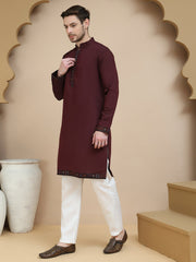 Embroidered Waistcoat and Kurta Pyjama For Men ( JOKPWCS W 5241 Maroon )