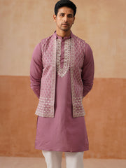 Classic Magenta Kurta Pyjama With Embroidered Waistcoat ( JOKPWCS 5262 Magenta ) [FF] [N-9-11]