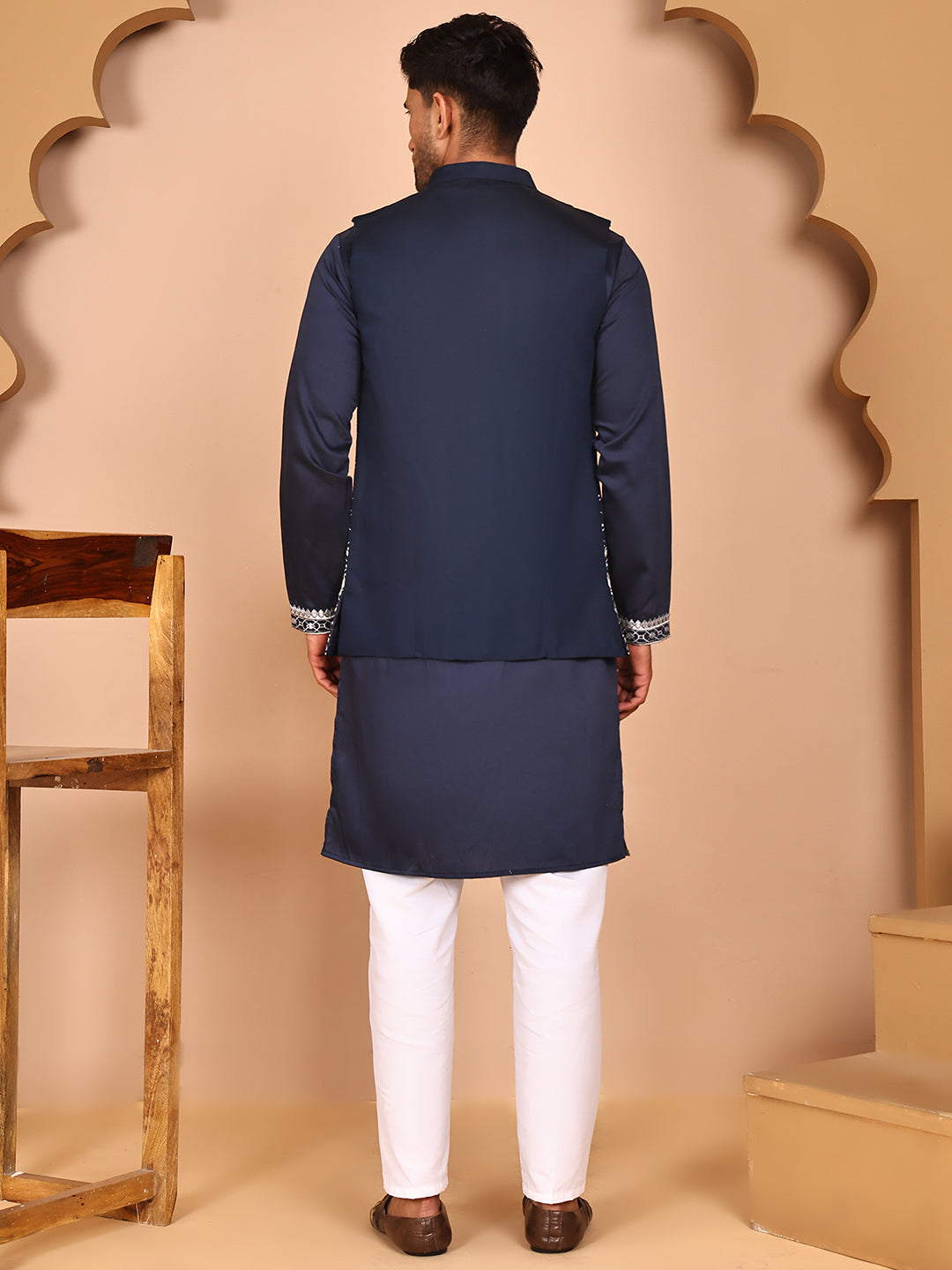 DesiQlo Men Embroidered Nehru Jacket and Kurta Pyjama S - JOKPWCS_5262