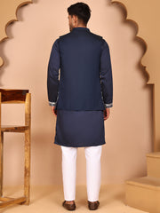 Classic Magenta Kurta Pyjama With Embroidered Waistcoat ( JOKPWCS 5262 Navy ) [FF] [N-9-11]