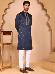 Classic Magenta Kurta Pyjama With Embroidered Waistcoat ( JOKPWCS 5262 Navy ) [FF] [N-9-11]