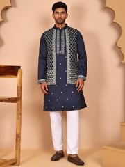 Classic Magenta Kurta Pyjama With Embroidered Waistcoat ( JOKPWCS 5262 Navy ) [FF] [N-9-11]