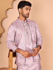 Ethnic Kurta Set with Multicolor Embroidery Jacket (JOKPWCS 5275 Purple ) [FF] [H-7]
