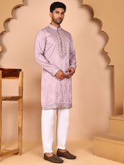 Ethnic Kurta Set with Multicolor Embroidery Jacket (JOKPWCS 5275 Purple ) [FF] [H-7]