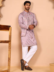 Ethnic Kurta Set with Multicolor Embroidery Jacket (JOKPWCS 5275 Purple ) [FF] [H-7]