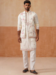 Ethnic Kurta Set with Multicolor Embroidery Jacket ( JOKPWCS 5275 White ) [FF] [H-7]