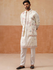 Ethnic Kurta Set with Multicolor Embroidery Jacket ( JOKPWCS 5275 White ) [FF] [H-7]