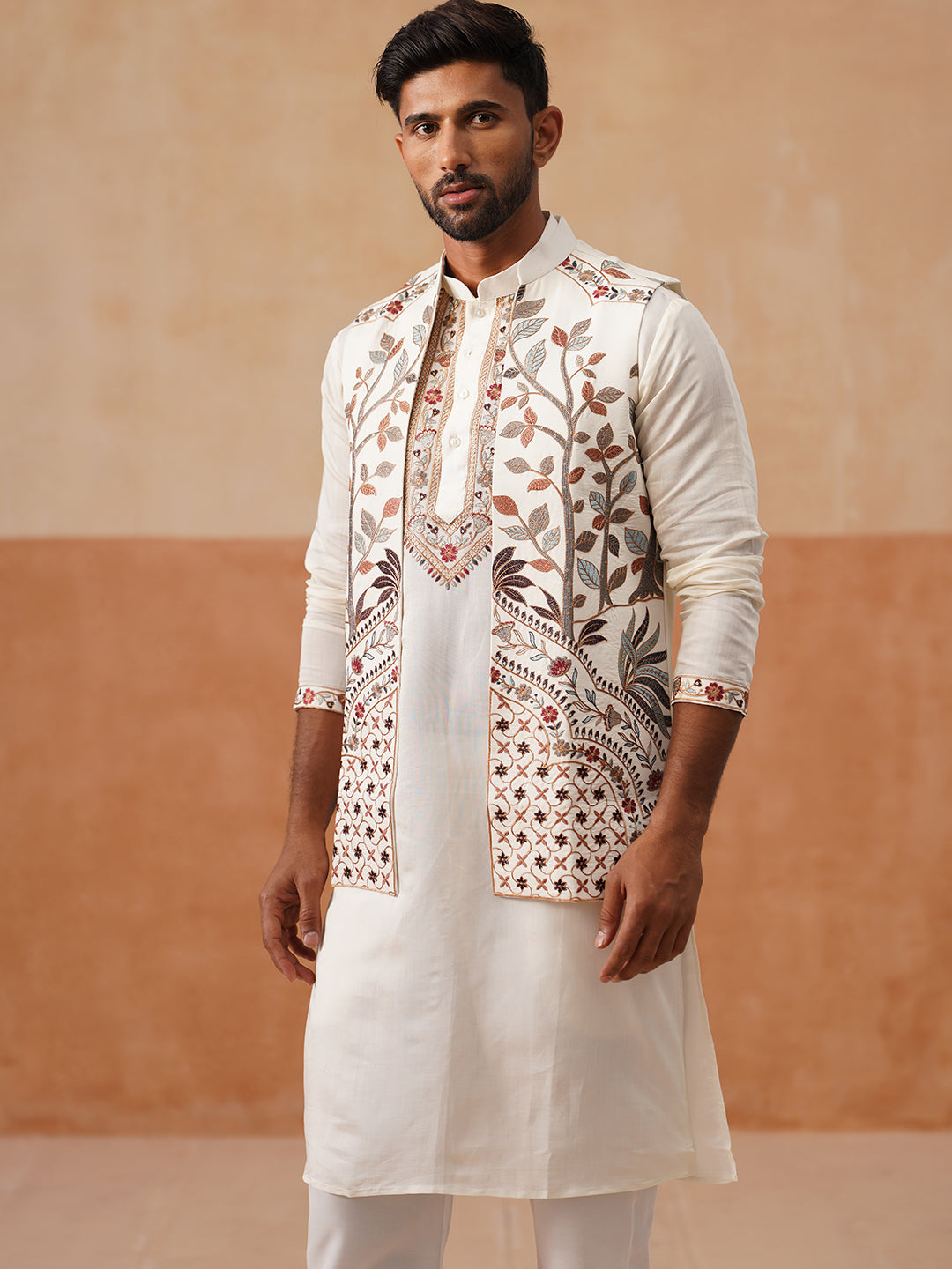 DesiQlo Men Embroidered Nehru Jacket and Kurta Pyjama S - JO 6whi 2