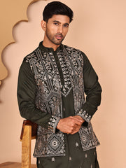 Embroidered Jacket with Classic Olive Kurta Set ( JOKPWCS 5277 Olive ) [FF] [F-4-5]