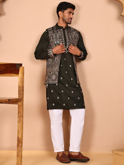 Embroidered Jacket with Classic Olive Kurta Set ( JOKPWCS 5277 Olive ) [FF] [F-4-5]