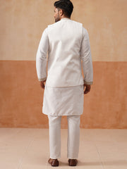 Embroidered Waistcoat and Kurta Pyjama For Men ( JOKPWCS 5302 White ) [FF] [A-8-7]