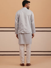 Blue Embroidered Nehru Jacket & Kurta Pyjama Set (JOKPWCS 5370 Blue ) [FF] [I-3]