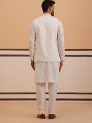 Ivory Embroidered Nehru Jacket Kurta Set for men (JOKPWCS 5377 White )