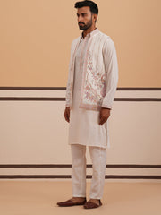 Ivory Embroidered Nehru Jacket Kurta Set for men (JOKPWCS 5377 White )